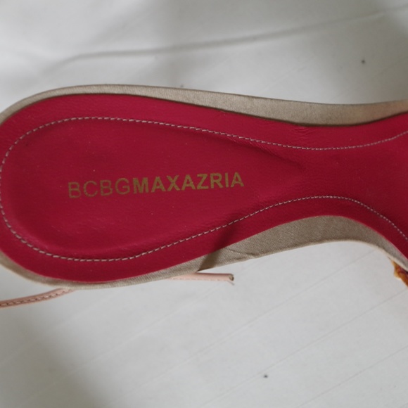 BCBG Rafia & Satin Nude "Natty" High Heel Ankle Tie Sandal- Sz. 9.5 - Picture 3 of 7